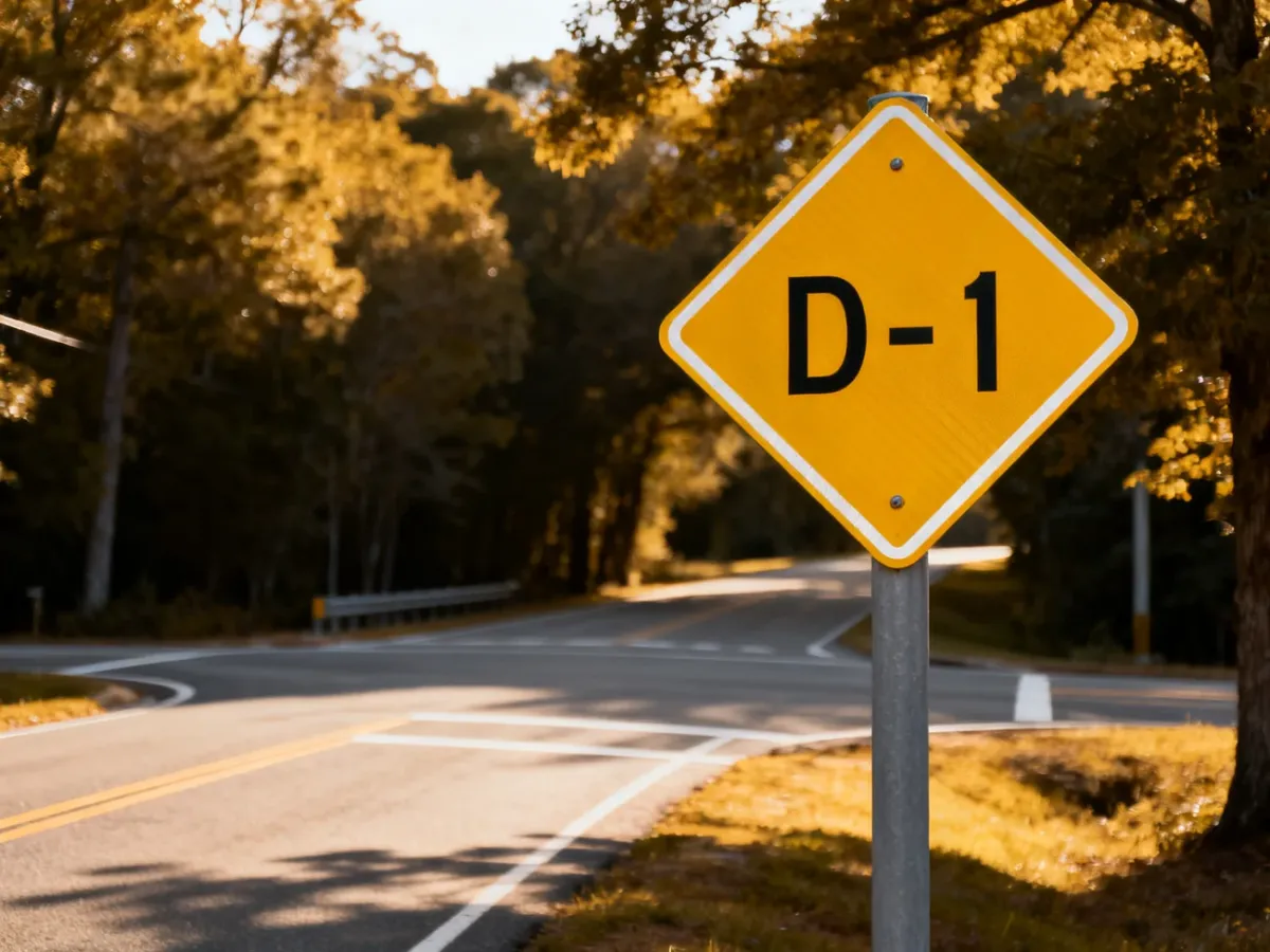 Polish D-1 priority road sign beside a road leading to an intersection