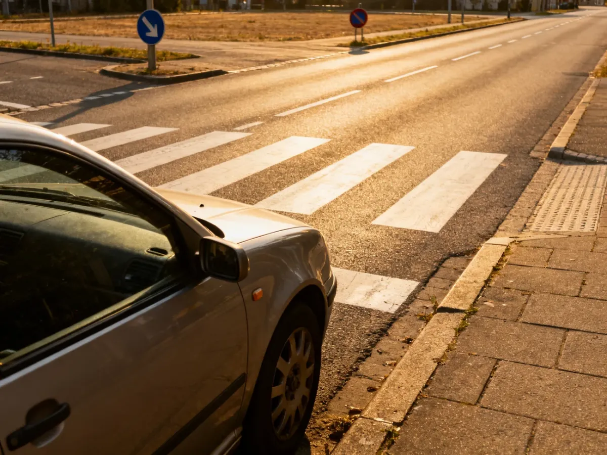 Samochód zaparkowany zbyt blisko przejścia dla pieszych, częściowo na chodniku
