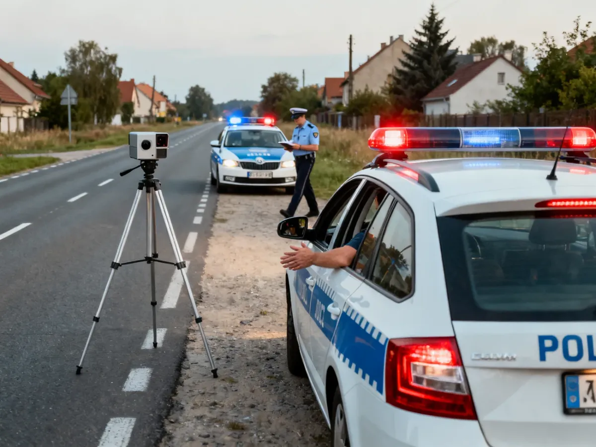 Kontrola prędkości kierowcy przez patrol drogowy
