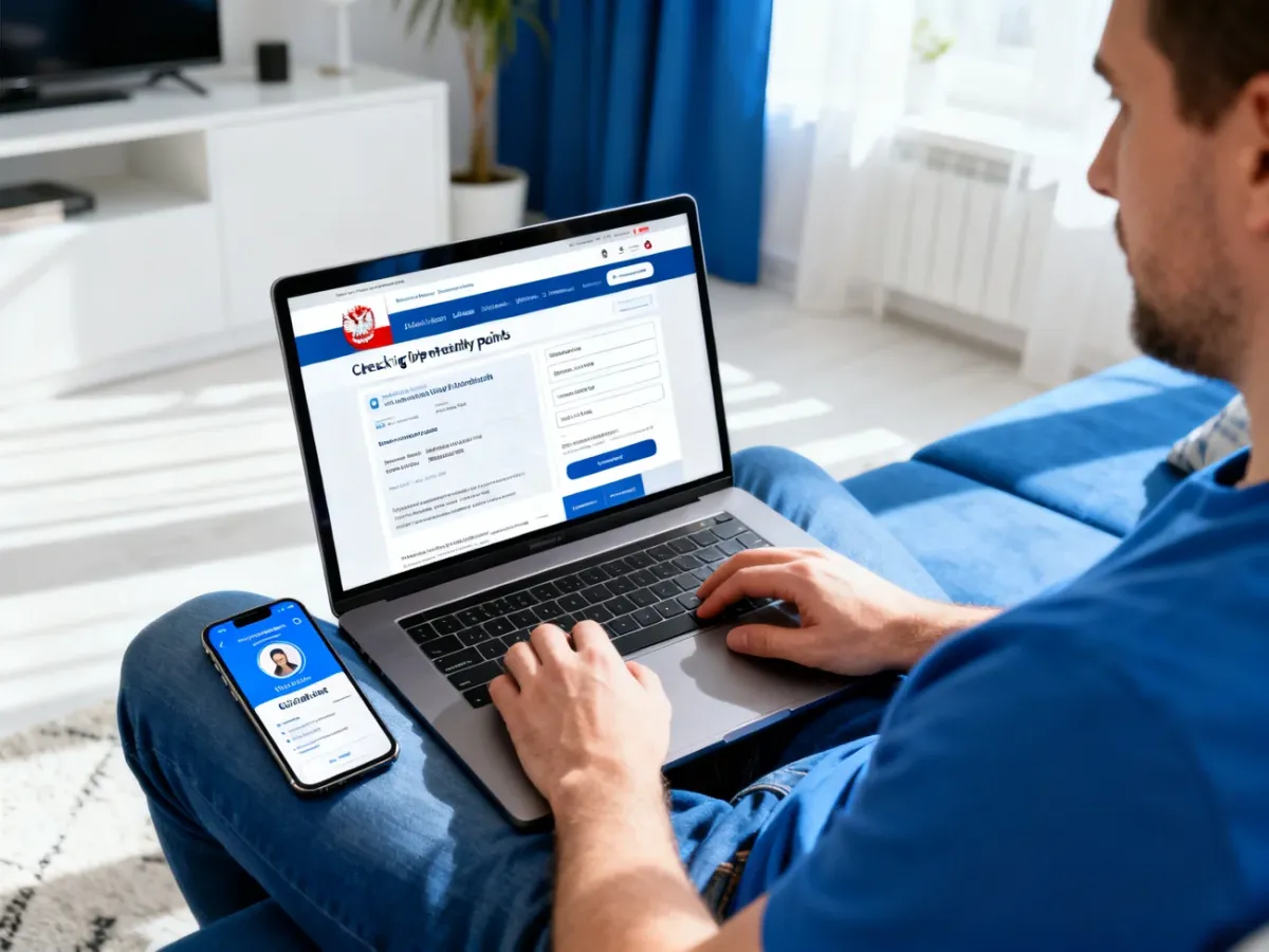 Kierowca sprawdzający punkty karne online na laptopie
