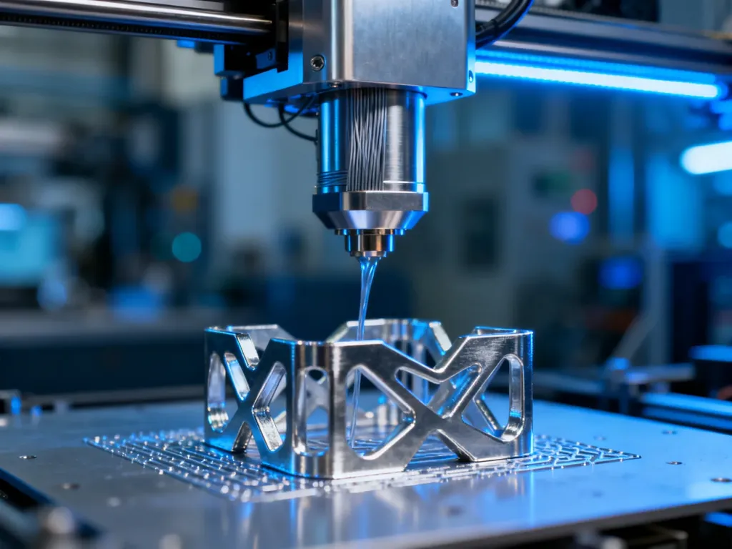 Nowoczesna dysza drukarki 3D precyzyjnie nakłada warstwę metalu podczas procesu druku addytywnego.